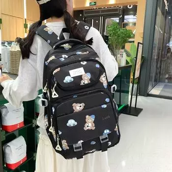 Студенческий рюкзак, женский рюкзак большой вместимости в кампусном стиле, школьный рюкзак для младших и старших классов средней школы чёрный