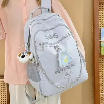 Студенческий рюкзак женский с мультяшным принтом школьный портфель зелёный