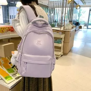 Студенческий школьный рюкзак блочного цвета женский рюкзак большой емкости синий