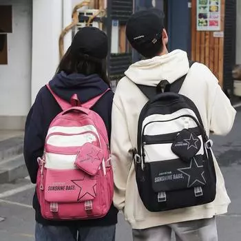 Студенческий школьный рюкзак большой емкости для путешествий с принтом звезды чёрный