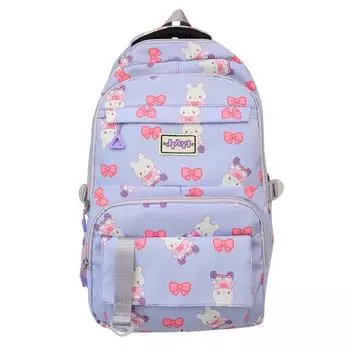 Студенческий школьный рюкзак большой емкости с кроликом, женский рюкзак с принтом тёмно-синий