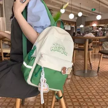 Студенческий школьный рюкзак большой емкости, контрастный рюкзак для кампуса, женский рюкзак с вышивкой красный