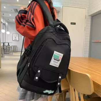 Студенческий школьный рюкзак большой емкости, женские однотонные рюкзаки чёрный