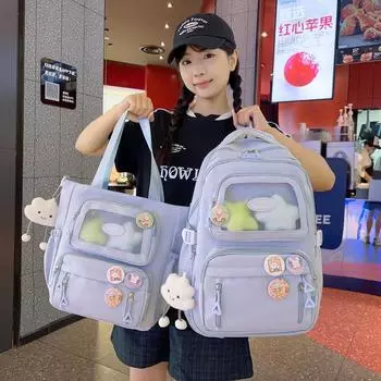 Студенческий школьный рюкзак большой емкости, женский однотонный рюкзак, сумка на плечо для занятий