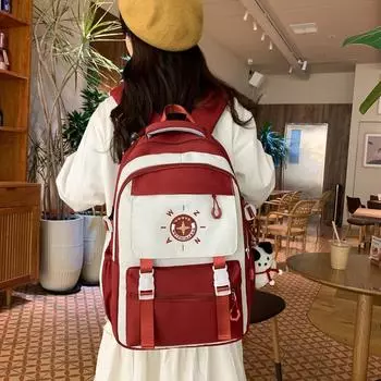 Студенческий школьный рюкзак большой емкости, женский контрастный рюкзак, рюкзак для школьников синий