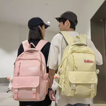 Студенческий школьный рюкзак большой емкости, однотонный женский рюкзак, рюкзак с буквенным принтом для кампуса чёрный