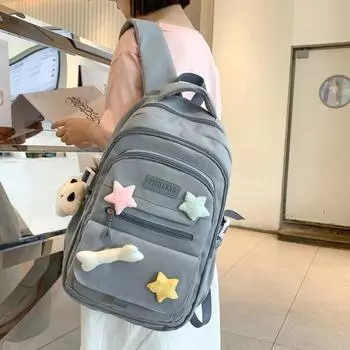 Студенческий школьный рюкзак большой емкости, женский однотонный рюкзак, классный рюкзак, пригородный рюкзак синий