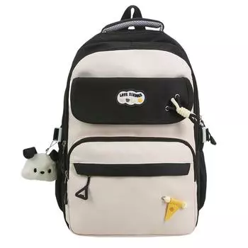 Студенческий школьный рюкзак большой вместимости, цветной блок, женский рюкзак чёрный