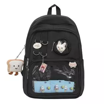 Студенческий школьный рюкзак большой вместимости, женский кампусный легкий рюкзак чёрный