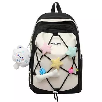 Студенческий школьный рюкзак большой вместимости, женский рюкзак с цветовым контрастом чёрный