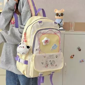 Студенческий школьный рюкзак большой вместимости с рисунком, женский рюкзак с цветными блоками жёлтый