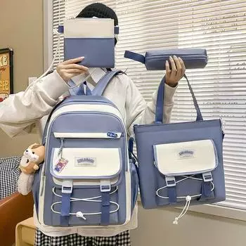 Студенческий школьный рюкзак, четырехсекционный рюкзак большой вместимости, рюкзак для кампуса с цветными блоками фиолетовый