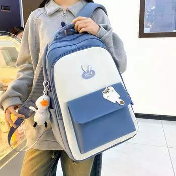 Студенческий школьный рюкзак, цветной женский рюкзак с героями мультфильмов, рюкзак в стиле кампуса синий