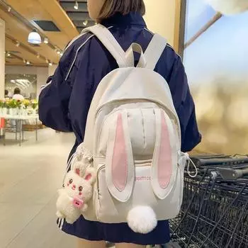 Студенческий школьный рюкзак для девочек, милый рюкзак с кроличьими ушками, рюкзак большой емкости розовый