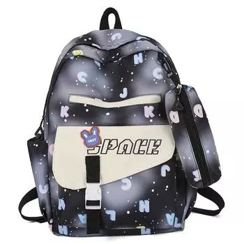 Студенческий школьный рюкзак для девочек с героями мультфильмов, детский дорожный рюкзак большой емкости чёрный