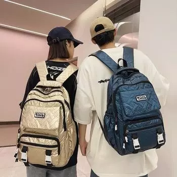 Студенческий школьный рюкзак для мужчин, однотонный рюкзак с вышитым ромбом, двойной рюкзак серый