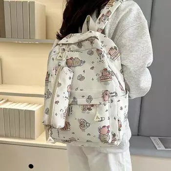 Студенческий школьный рюкзак для женщин с большим объемом, рюкзак с мультяшным принтом белый