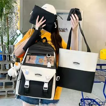 Студенческий школьный рюкзак из пяти предметов для кампуса чёрный