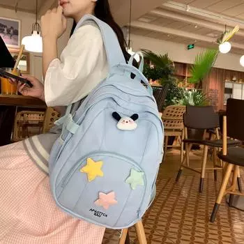 Студенческий школьный рюкзак кампуса, милый женский рюкзак, дорожный рюкзак большой емкости синий