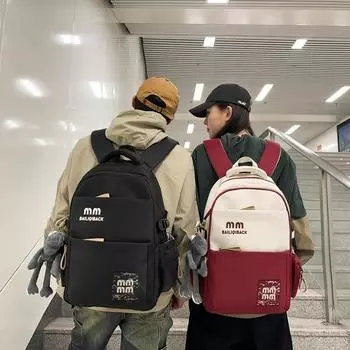 Студенческий школьный рюкзак, мужской рюкзак с цветными блоками большой емкости, женский рюкзак с буквенным принтом чёрный