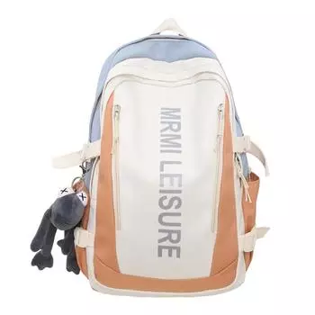 Студенческий школьный рюкзак мужской с буквенным принтом большой емкости женский рюкзак с цветными блоками чёрный