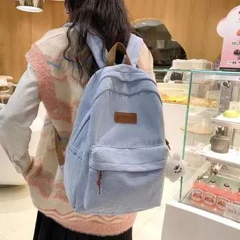 Студенческий школьный рюкзак, однотонный женский вельветовый рюкзак, водоотталкивающий рюкзак Ridge чёрный