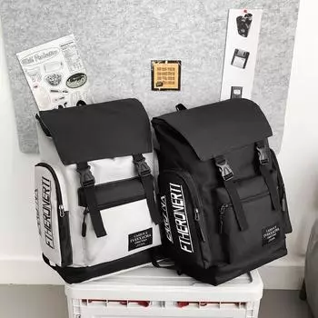 Студенческий школьный рюкзак Оксфорд Повседневный рюкзак с цветными блоками чёрный