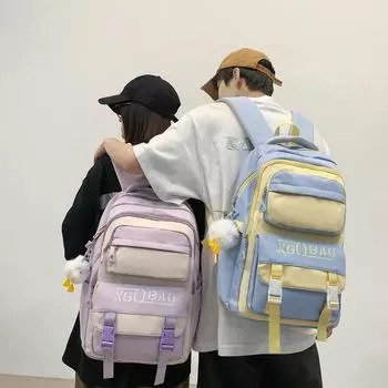 Студенческий школьный рюкзак с цветными блоками, рюкзак в стиле колледжа с буквенным принтом, женский рюкзак большой емкости чёрный