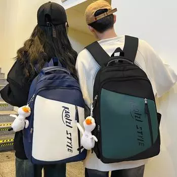 Студенческий школьный рюкзак с цветными блоками, женский рюкзак большой емкости, мужской рюкзак с буквенным принтом чёрный