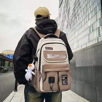 Студенческий школьный рюкзак с цветными блоками, женский рюкзак большой емкости, мужской рюкзак для средней школы зелёный