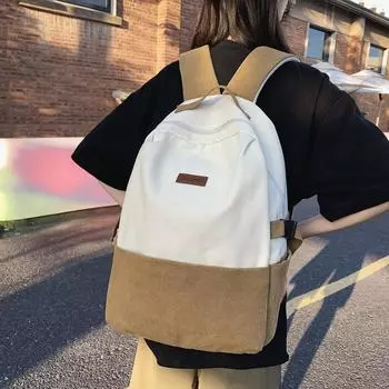 Студенческий школьный рюкзак с цветными блоками, большой вместительный холщовый рюкзак для учащихся средней школы, женский чёрный