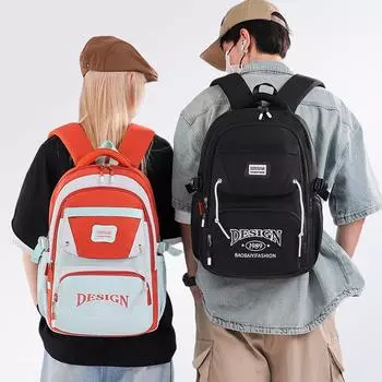 Студенческий школьный рюкзак с цветными блоками, женская легкая дорожная сумка с буквенным принтом, рюкзак для старшей школы, мужской компьютерный рюкзак красный