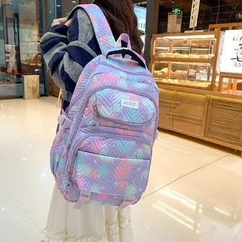 Студенческий школьный рюкзак с мультяшным принтом в стиле колледжа, женский рюкзак большой емкости фиолетовый