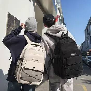 Студенческий школьный рюкзак с перекрестной веревкой, женский рюкзак, однотонный мужской рюкзак в студенческом стиле белый