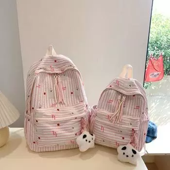 Студенческий школьный рюкзак с полосатым принтом, женский рюкзак большой емкости, детский рюкзак с героями мультфильмов Small синий