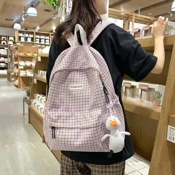 Студенческий школьный рюкзак в клетку женский рюкзак большой емкости дорожный рюкзак розовый
