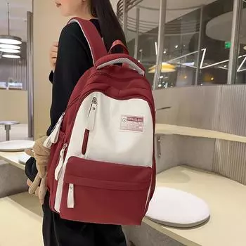 Студенческий школьный рюкзак в стиле колледжа, женский рюкзак с контрастной цветной строчкой, мужской рюкзак большой вместимости белый