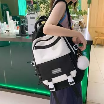 Студенческий школьный рюкзак, женский рюкзак большой емкости контрастного цвета для учащихся старших классов средней школы чёрный