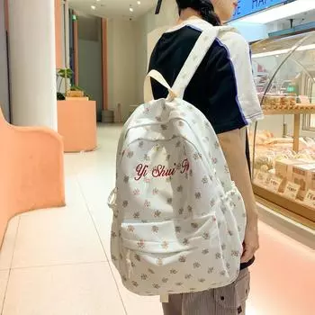 Студенческий школьный рюкзак женский с мелким цветочным принтом для средней школы