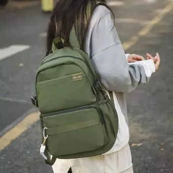 Студенческий школьный женский однотонный рюкзак, рюкзак большой емкости бежевый