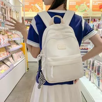 Студенческий школьный женский однотонный рюкзак, рюкзак большой емкости синий