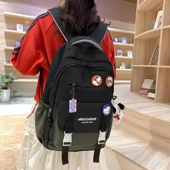 Студенческий школьный женский рюкзак блочного цвета розовый