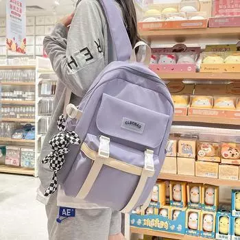 Студенческий школьный женский рюкзак большой емкости, однотонный книжный рюкзак синий