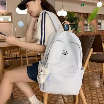 Студенческий школьный женский рюкзак большой емкости для кампуса, однотонный рюкзак чёрный