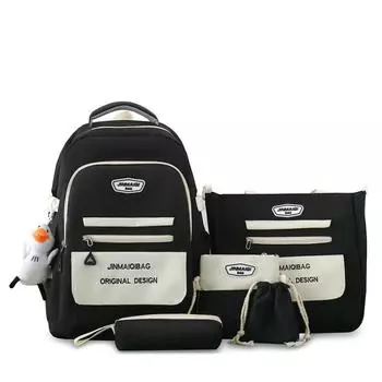 Студенческий школьный женский рюкзак из 5 предметов. Рюкзак в кампусном стиле. Легкий контрастный цвет. Рюкзак с книгой для школьников младших классов. красный