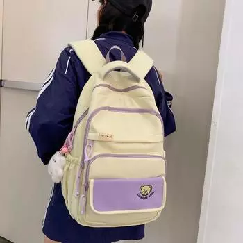 Студенческий школьный женский рюкзак, контрастный цветной дорожный рюкзак для подростков чёрный