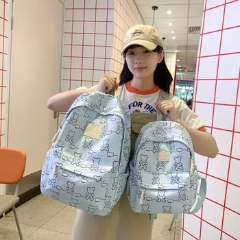 Студенческий школьный женский рюкзак с принтом медведя, легкий небольшой рюкзак в кампусном стиле Small красный