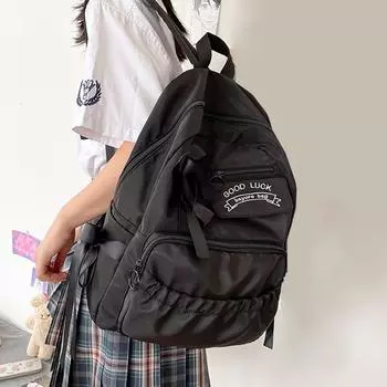 Студенческий стиль, милый контрастный цвет, бант, плиссированный, индивидуальный студенческий рюкзак, рюкзак для женщин, женская сумка(Нет подвески) 30x15x40cm бежевый