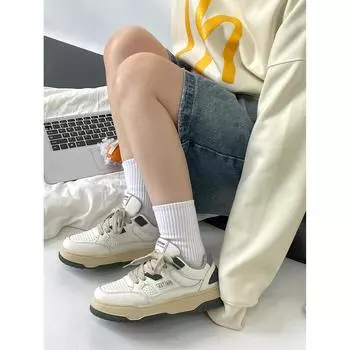 Student 2024 autumn retro board shoes casual women s shoes sports new versatile thick sole heightening white shoes women 35