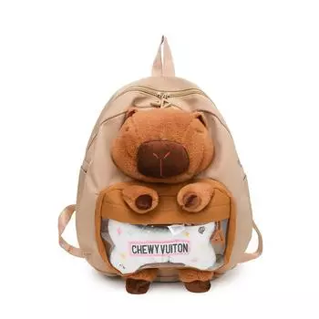 Student Backpack Capybara With Nylon Construction Double Zipper For Use Daily